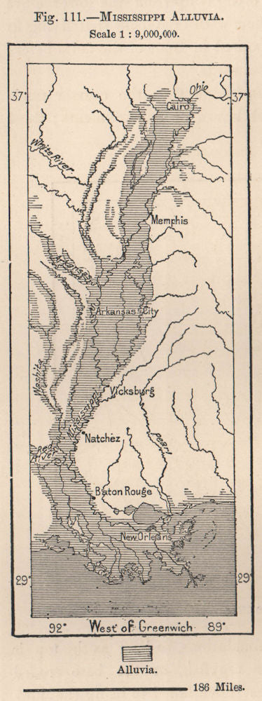 Mississippi Alluvia. USA 1885 old antique vintage map plan chart